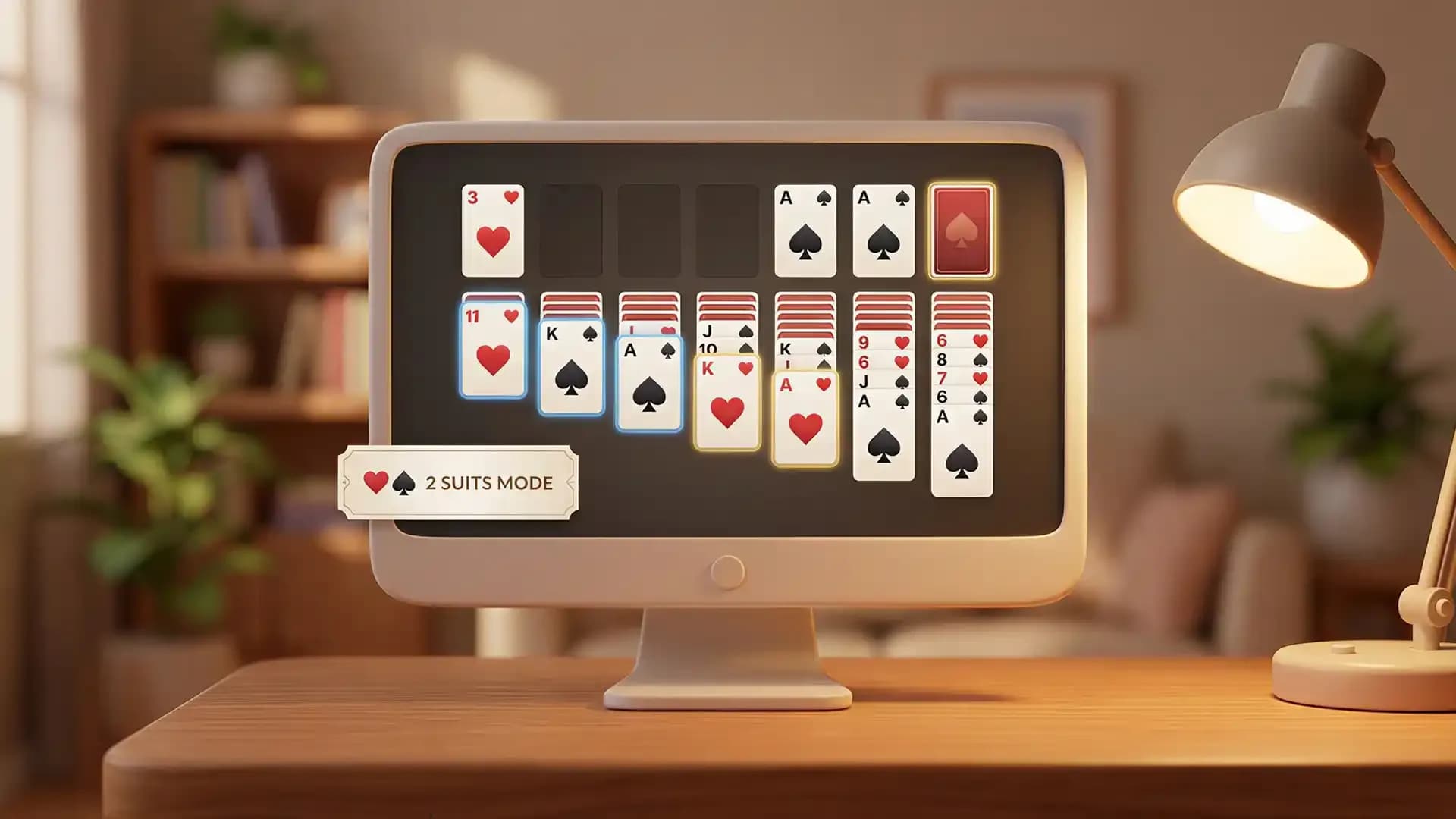 Spider Solitaire 2 suits gameplay showing two-suit card sequences on a computer screen