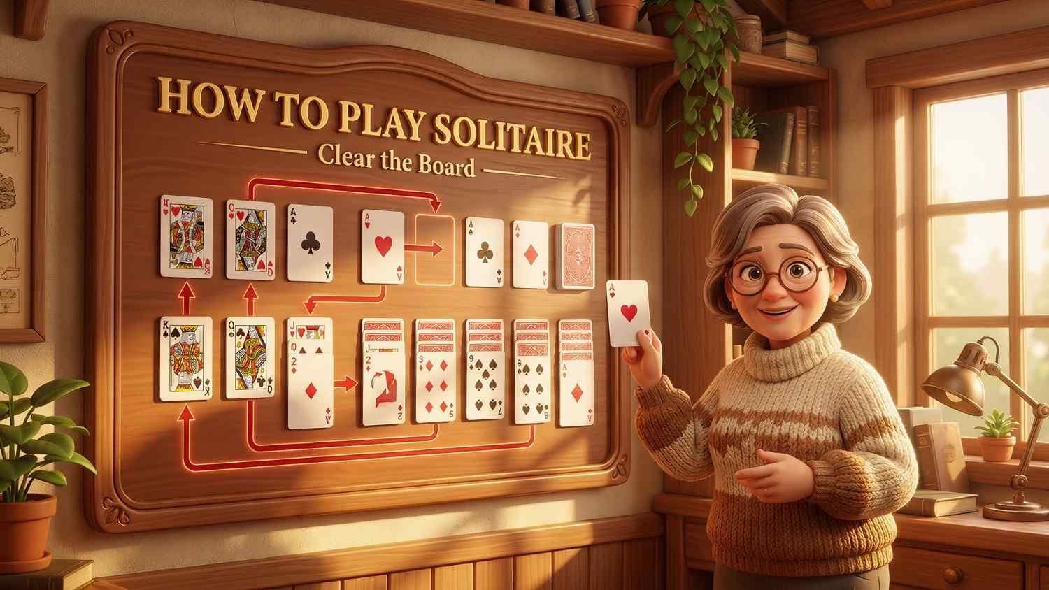 How to play Solitaire showing step-by-step card moves to clear the board